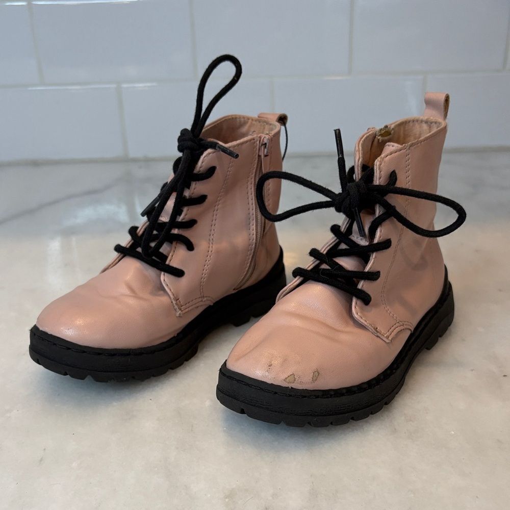 Zara Boots Shoes Pink Lace-Up Kids Combat Boots